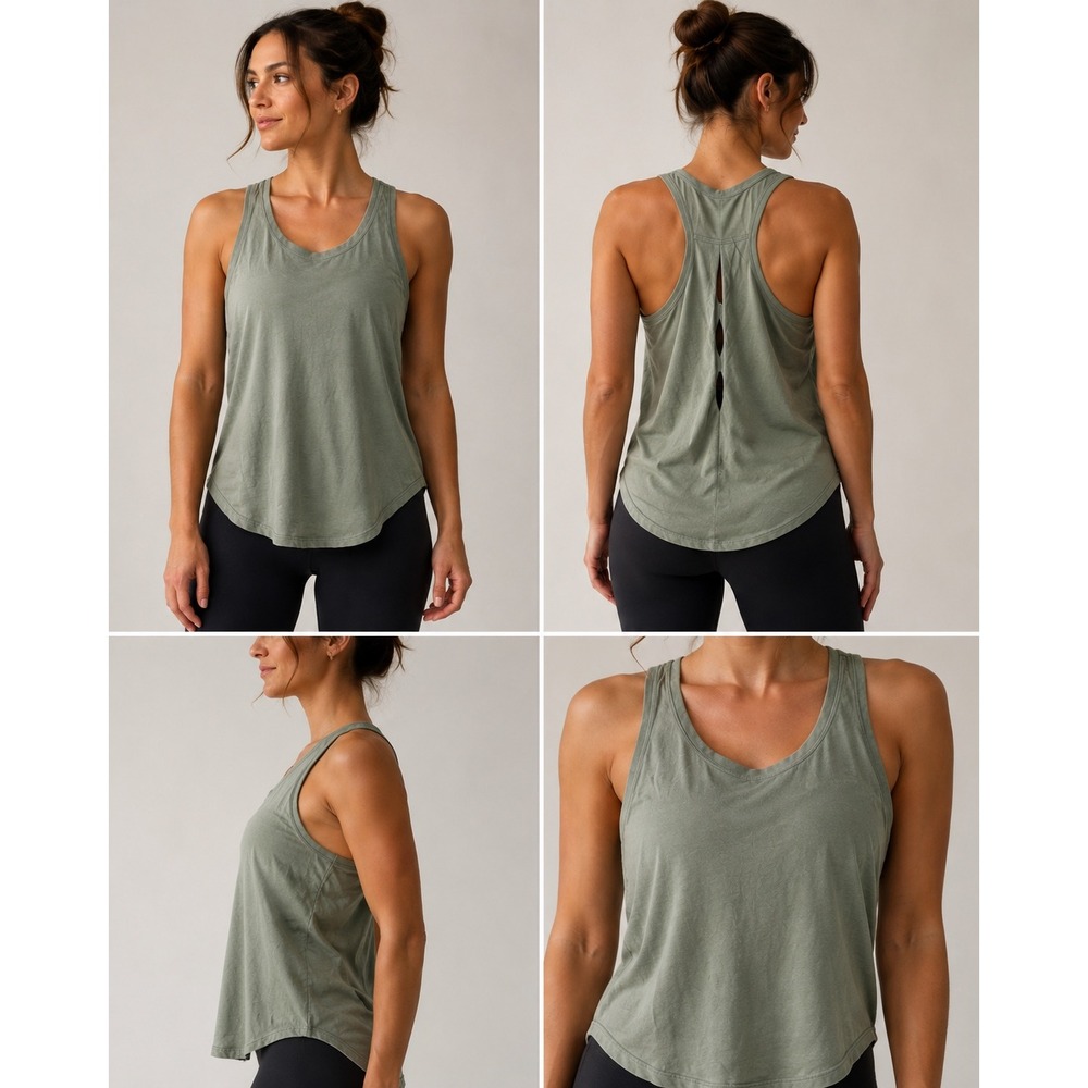 Lululemon Love Tank Pleated Sage Green Pima Cotton Racerback Size 12